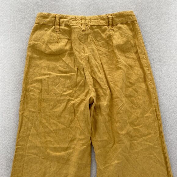 Abercrombie & Fitch Annie Wide Leg Crop Pants Women's 24/00 Yellow Linen Blend - Picture 10 of 11